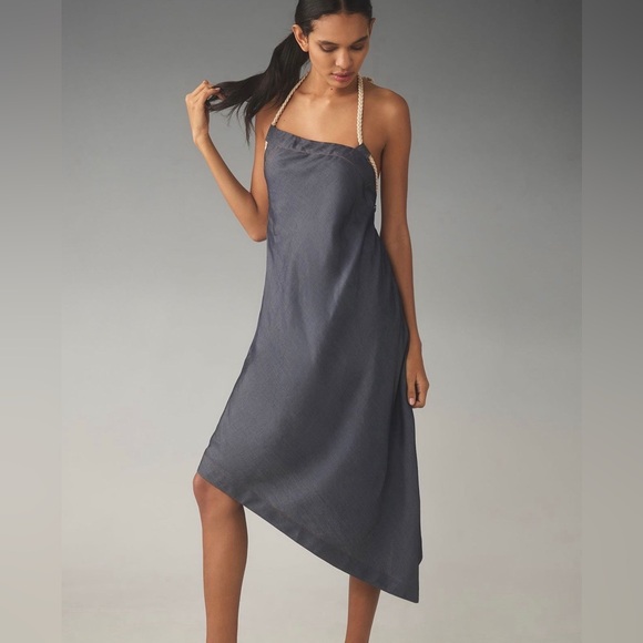 Let Me Be Rope-Neck Asymmetrical Denim Mini Dress - Picture 2 of 4